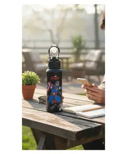 Disney by Gluman Magique Stainless Steel Water Bottle Avenger Print Black - 500 ml