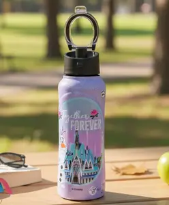 Disney by Gluman Magique Stainless Steel Water Bottle Frozen Print Lavender - 500 ml