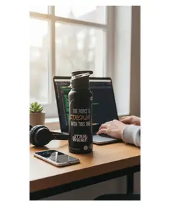 Disney by Gluman Magique Stainless Steel Water Bottle Mandalorian Print Charcoal Grey - 500 ml