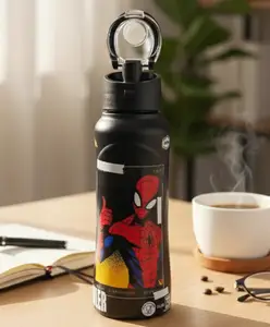 Disney by Gluman Magique Stainless Steel Water Bottle Spiderman Print Black - 500 ml