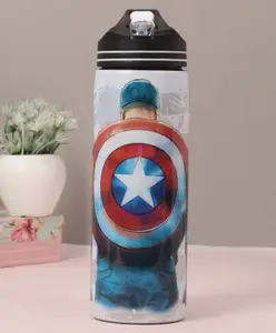 Avengers Non Insulated Steel Sipper Water Bottle With Captain America Print Blue & Black - 700 ml