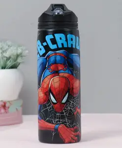 Spider Man Spiderman Non Insulated Steel Sipper Water Bottle Black - 700 ml