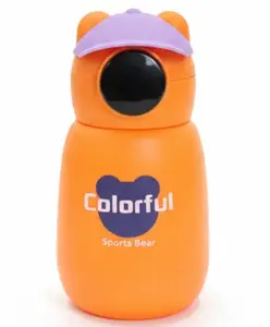 Paper Moon Cartoon Bear Leak Proof Push Lock Water Bottle With in-built Carrying Handle 450 ML Capacity for School - Color may vary