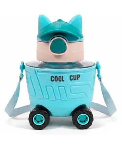 Paper Moon Kids Trolley Water Bottle with Wheels Leak Proof BPA Free Sipper Bottle in-built Straw and Strap 500 ml Capacity for School & Travel - Multicolor