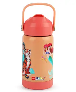 Cello Kidzbee Gen Alpha 3D Disney Princess Insulated Stainless Steel Kids Water Bottle Light Orange - 370 ml