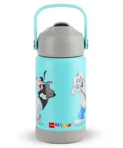 Cello Kidzbee Gen Alpha 3D Goofy Print Insulated Stainless Steel Kids Water Bottle Aqua Blue - 370 ml