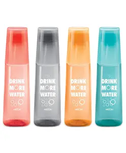 MILTON KIP SIP, Pack of 4 Water Bottles with Drinking Glass Lid, 1 Litre each, Reusable Plastic Fridge Bottle Set, BPA Free and Leak Proof Bottles for Travel, Work, MultiColor