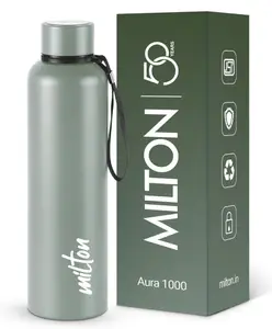 Milton Aura 1000 Thermosteel Water Bottle, 24 Hr Hot and Cold I Leak Proof Lid, ISI Certified I Vacuum Insulated I for Office, Gym, School I Grey