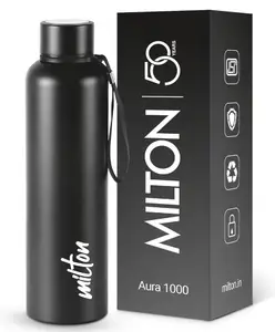 Milton Aura 1000 Thermosteel Water Bottle, 24 Hr Hot and Cold I Leak Proof Lid, ISI Certified I Vacuum Insulated I for Office, Gym, School I Black