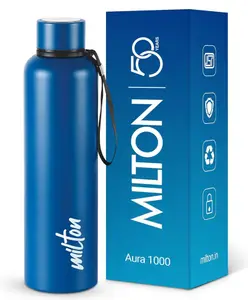 Milton Aura 1000 Thermosteel Water Bottle, 24 Hr Hot and Cold I Leak Proof Lid, ISI Certified I Vacuum Insulated I for Office, Gym, School I Dark Blue