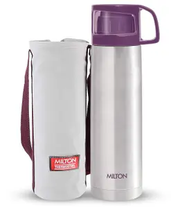 Milton Glassy 1000 Thermosteel 24 Hours Hot and Cold Water Bottle with Drinking Cup Lid, 1 Litre, Purple