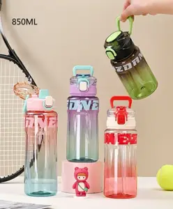 Sanjary 850ml Gradient Plastic Sipper Water Bottle, a stylish, durable, leak-proof bottle with mixed colours, perfect for sports, school, gym, and daily hydration color design may vary