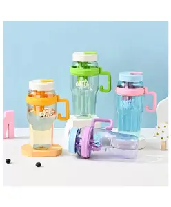 Sanjary Colorful Plastic Sipper Water Bottle with Straw 1270ml, Easy Grip Handle, Leakproof Lid, and Lightweight Design for Daily Use color design may vary