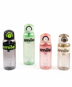 Sanjary Play Double Sipper 1000ml Sports Water Bottle with Straw, Leakproof Flip Lid, Carry Strap, Durable, Lightweight, Clear Design color design may vary