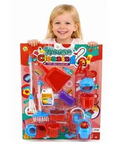 Sanjary Kids House Cleaning Playset with Mop, Broom, Dustpan, Bucket, Detergent Bottles and Accessories for Pretend Household Roleplay Fun color design may vary
