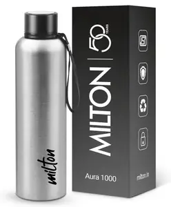 Milton Aura 1000 Thermosteel Water Bottle, 24 Hr Hot and Cold I Leak Proof Lid, ISI Certified I Vacuum Insulated I for Office, Gym, School I Silver