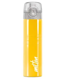 Milton Vogue 750 Stainless Steel Water Bottle with One Touch Safety Lock, 750 ml Water Bottles, Single Walled, Leak-Proof, Rust-Free Steel Bottle, Easy Grip, Easy to Carry, Travel Bottle, Yellow