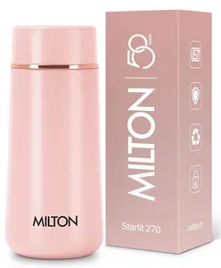Milton Starlit 270 Thermosteel Compact ISI Certified Water Bottle, Vacuum Insulated Hot and Cold I SS304 Stainless Steel, Leak Proof I 260 ml, Pink