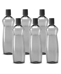 MILTON Pacific Pack of 6 Water Bottles, 1 Litre Each, Reusable Plastic Fridge Bottle Set, BPA Free and Leak Proof Bottles for Travel, Work, Grey