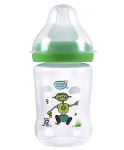 Buddsbuddy Premium BPA Free Wide Neck Baby Feeding Bottle Robot Print Green- 150 ml