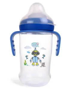 Buddsbuddy Premium BPA Free Wide Neck Baby Feeding Bottle With Handle Robot Print Blue- 250 ml