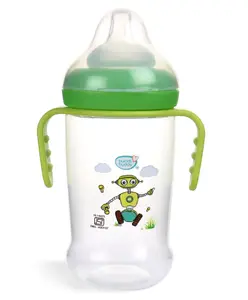 Buddsbuddy Premium BPA Free Wide Neck Baby Feeding Bottle With Handle Robot Print Green- 250 ml