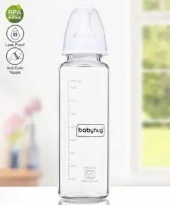 Babyhug Standard Neck Glass Feeding Bottle White - 250 ml