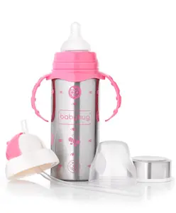Babyhug 3-in-1 Stainless Steel Bottle with Twin Handles Pink - 180 ml