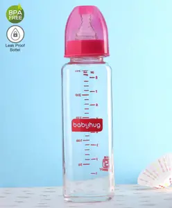 Babyhug Glass Feeding Bottle Pink - 250 ml