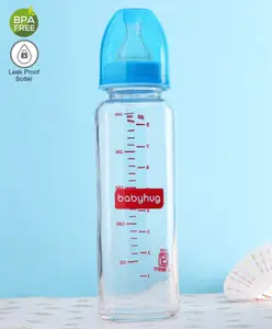 Babyhug Glass Feeding Bottle Blue - 250 ml