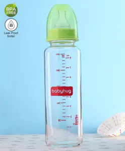 Babyhug Glass Feeding Bottle Green - 250 ml
