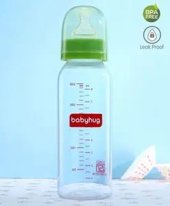 Babyhug Feeding Bottle Round Shape With Silicone Nipple Green - 250 ml