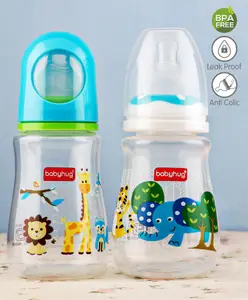 Babyhug Feeding Bottle Animal Print Blue And White Pack of 2 - 125 ml and 150 ml