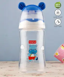 Babyhug Anti Colic Feeding Bottle Hippo Shape Blue - 250 ml