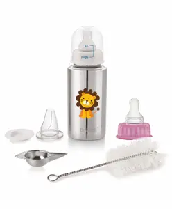 Dr. WateR Stainless Steel Feeding Bottle Kit Lion Silver - 250 ml