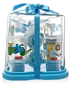 Babyhug Feeding Bottle Pack of 4 With Drying Rack Blue - 2 x 125 ml, 2 x 250 ml