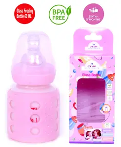 The Little Lookers Glass Feeding Bottle With Silicone Warmer Cover Pink - 60 ml