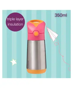 b.box Insulated Straw Sipper Drink Water Bottle 350ml - Strawberry Shake PInk Orange