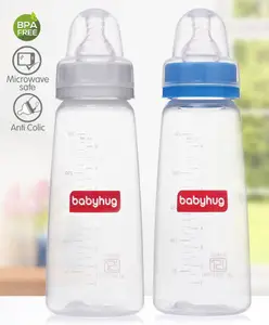 Babyhug Narrow Neck Feeding Bottle Pack of 2 Blue White - 250 ml Each