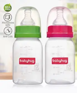 Babyhug Narrow Neck Feeding Bottle Pack of 2 Pink Green - 125 ml Each