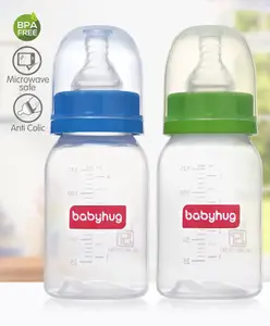 Babyhug Narrow Neck Feeding Bottle Pack of 2 Blue Green - 125 ml Each