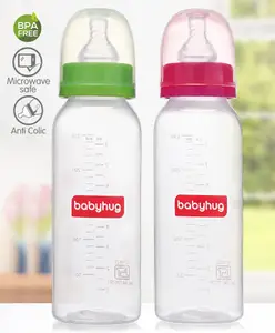 Babyhug Narrow Neck Feeding Bottle Pack of 2 Pink Green 250 ml Each (Nipple Design May Vary)