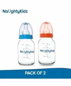 Naughty Kidz Premium Glass Feeding Bottles Set of 2 - 120 ml each