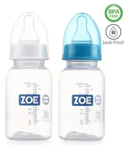 Zoe PP Feeding Bottle Pack Of 2 Blue And White - 125 ml