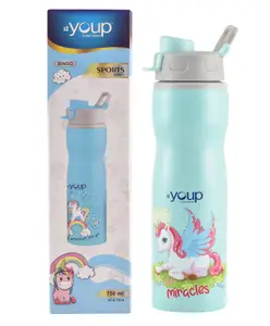 Youp Stainless Steel Water Bottle Unicorn Print Blue - 750 ml