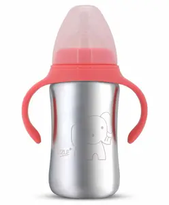 Sizzle Stainless Steel Baby Feeding Bottle With Plastic BPA Free Cap & Handle Pink - 360 ml
