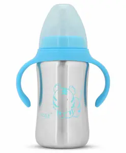 Sizzle Stainless Steel Baby Feeding Bottle With Plastic BPA Free Cap & Handle Blue - 360 ml