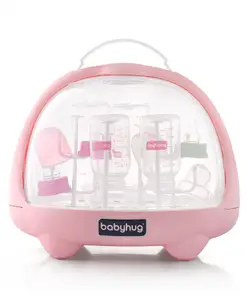Babyhug Portable Covered Drying Rack for Baby Bottles & Accessories Pink | BPA Free | Dust Proof | Easy Cleaning | Travel Friendly