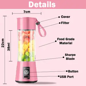 Portable Electric Juicer Blender, 6-Blade, USB Rechargeable, Personal Size Mixer Bottle