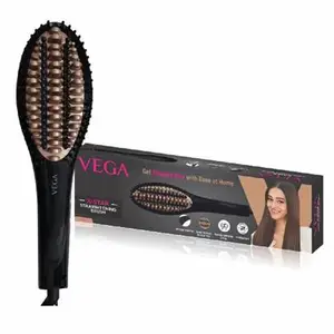 Vega X-Star Hair Straightening Brush with Lightweight Design, LED Temperature display, Thermo Protect Technology (Black, VHSB-03)